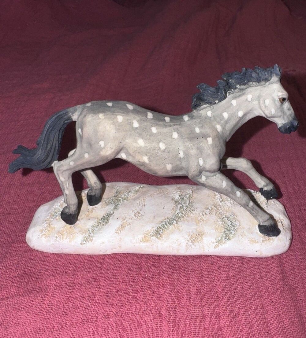 Resin Horse Figurine Gray with White Spots 6 Inch Collectible